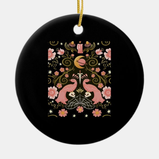 Whimsigoth Midnight Garden Graphic Ceramic Tree Decoration (Front)