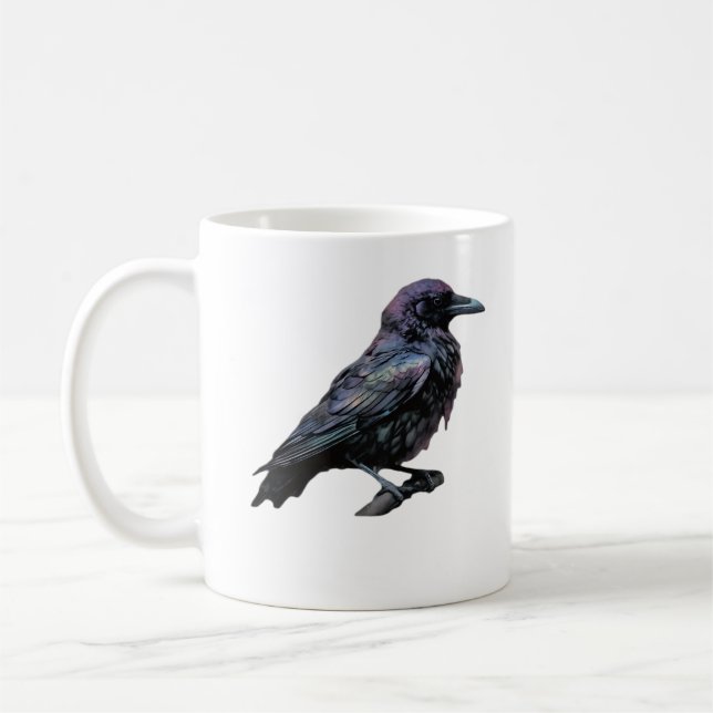 Whimsigoth Moody Floral Grungy Corvus, Raven, Crow Coffee Mug (Left)