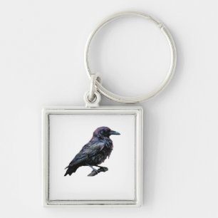 Whimsigoth Moody Floral Grungy Corvus, Raven, Crow Key Ring