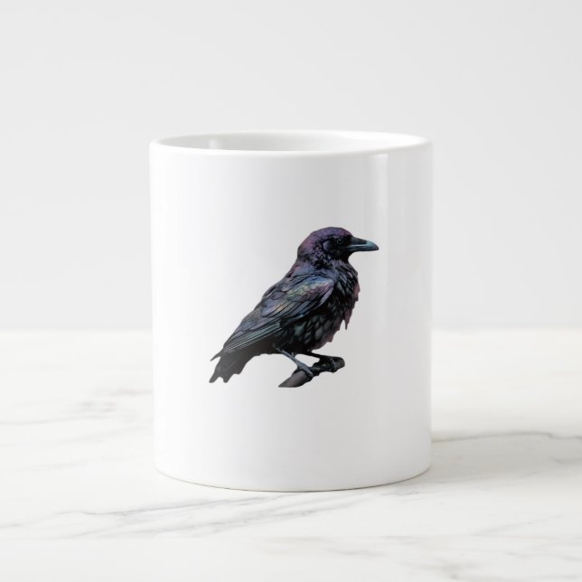 Whimsigoth Moody Floral Grungy Corvus, Raven, Crow Large Coffee Mug (Front)