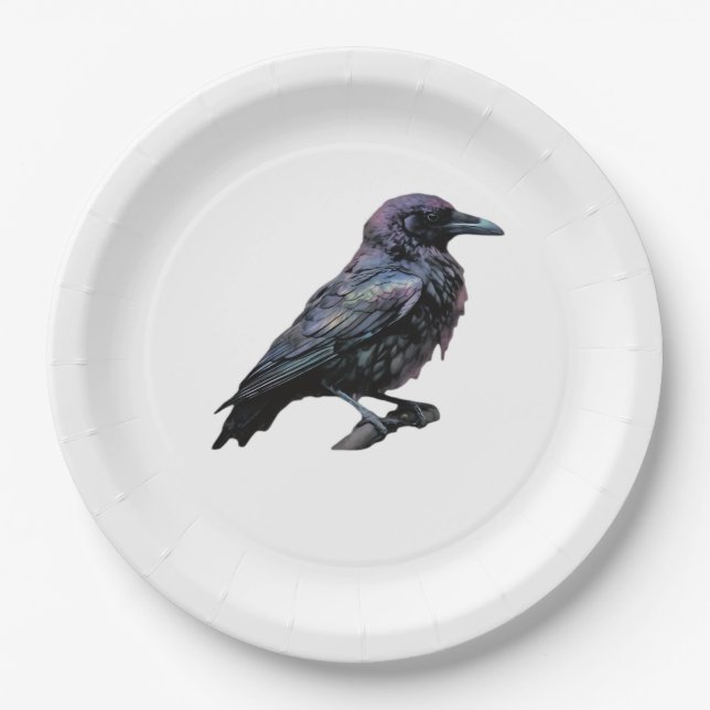 Whimsigoth Moody Floral Grungy Corvus, Raven, Crow Paper Plate (Front)