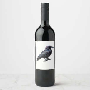 Whimsigoth Moody Floral Grungy Corvus, Raven, Crow Wine Label