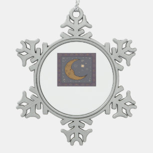 Whimsigoth Moon Classic Snowflake Pewter Christmas Ornament