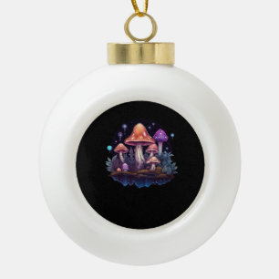 Whimsigoth Mushrooms And Crystals Ceramic Ball Christmas Ornament
