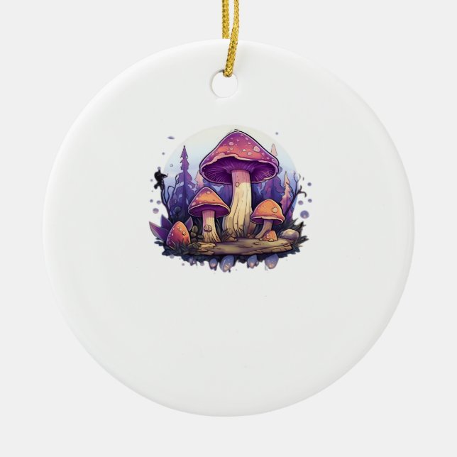 Whimsigoth Mushrooms And Crystals Classic Ceramic Tree Decoration (Front)