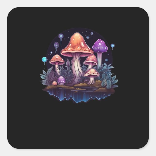 Whimsigoth Mushrooms And Crystals Square Sticker (Front)