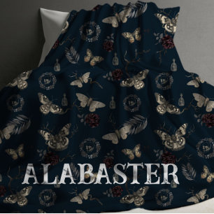 Whimsigoth Navy Personalised Baby Moth Blanket