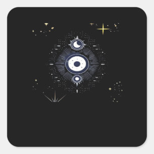 Whimsigoth Night Sky Sun Moon Witchy Classic Vinta Square Sticker