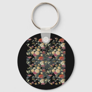 Whimsigoth Old Victorian Floral Oil Painting Class Key Ring