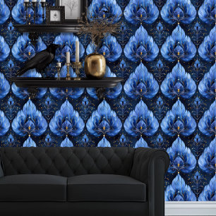 Whimsigoth Peacock Feather Inspired Blue Wallpaper