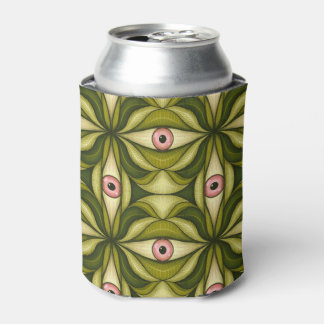 Whimsigoth Pink Eye Green Botanical Maximalist Art Can Cooler