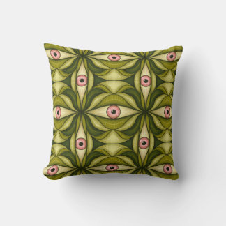Whimsigoth Pink Eye Green Botanical Maximalist Art Cushion