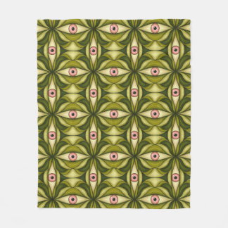 Whimsigoth Pink Eye Green Botanical Maximalist Art Fleece Blanket