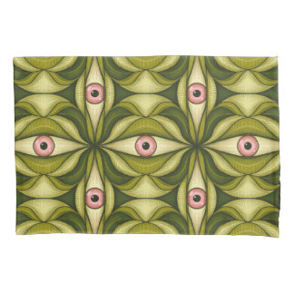 Whimsigoth Pink Eye Green Botanical Maximalist Art Pillowcase