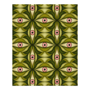 Whimsigoth Pink Eye Green Botanical Maximalist Art Poster