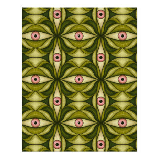 Whimsigoth Pink Eye Green Botanical Maximalist Art Poster