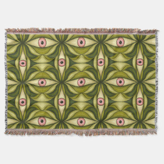 Whimsigoth Pink Eye Green Botanical Maximalist Art Throw Blanket