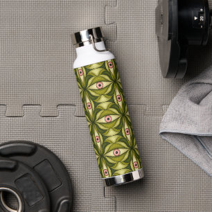 Whimsigoth Pink Eye Green Botanical Maximalist Art Water Bottle
