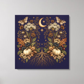Whimsigoth Pumpkin Moon Moth Vintage Autumn Art Canvas Print