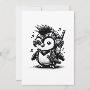 Whimsigoth Punkrock Weirdcore Penguin Vintage Art  Holiday Card