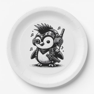 Whimsigoth Punkrock Weirdcore Penguin Vintage Art  Paper Plate