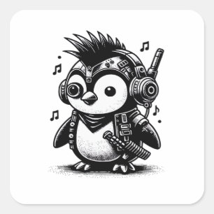 Whimsigoth Punkrock Weirdcore Penguin Vintage Art  Square Sticker