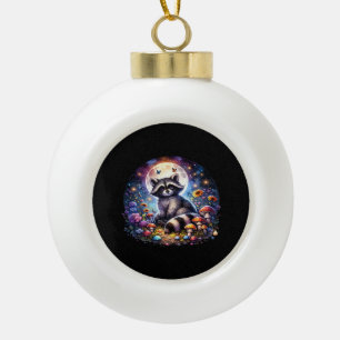 Whimsigoth Raccoon By Moonlight, Cute Colorful Fan Ceramic Ball Christmas Ornament