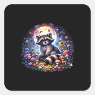 Whimsigoth Raccoon By Moonlight, Cute Colorful Fan Square Sticker
