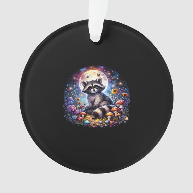Whimsigoth Racoon By Moonlight, Cute Colourful Fan Ornament (Front)