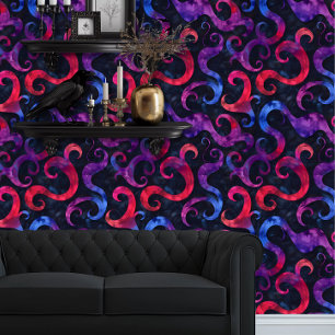 Whimsigoth Red, Cyan, and Purple Funky Wallpaper