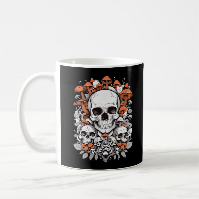 Whimsigoth Skulls & Mushrooms Vintage Botanical Ae Coffee Mug (Left)
