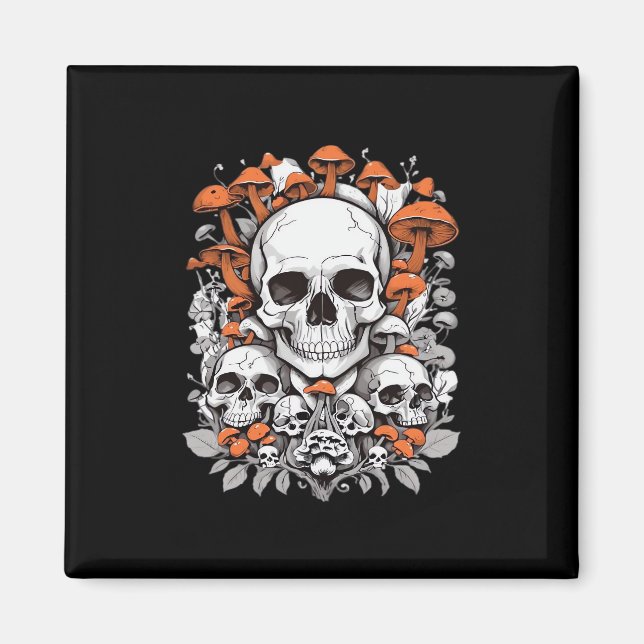 Whimsigoth Skulls & Mushrooms Vintage Botanical Ae Magnet (Front)