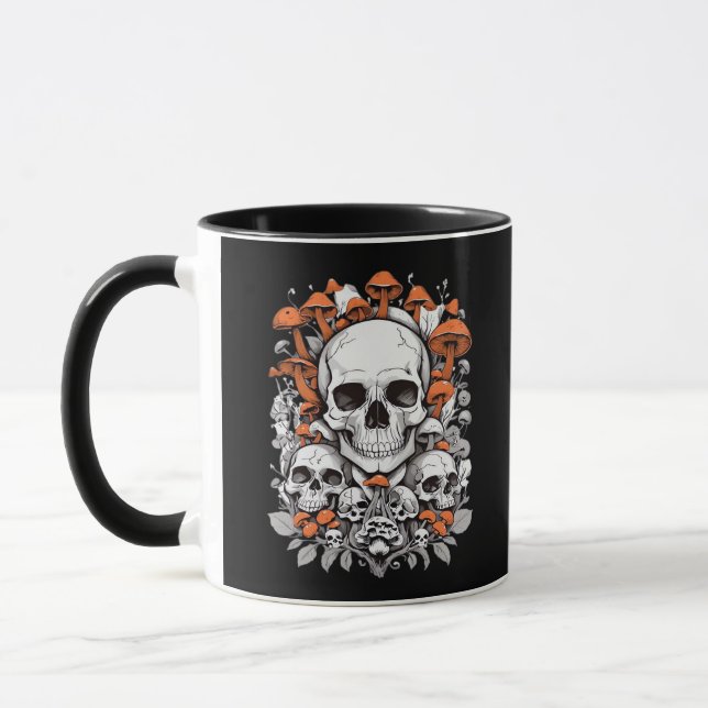 Whimsigoth Skulls & Mushrooms Vintage Botanical Ae Mug (Left)