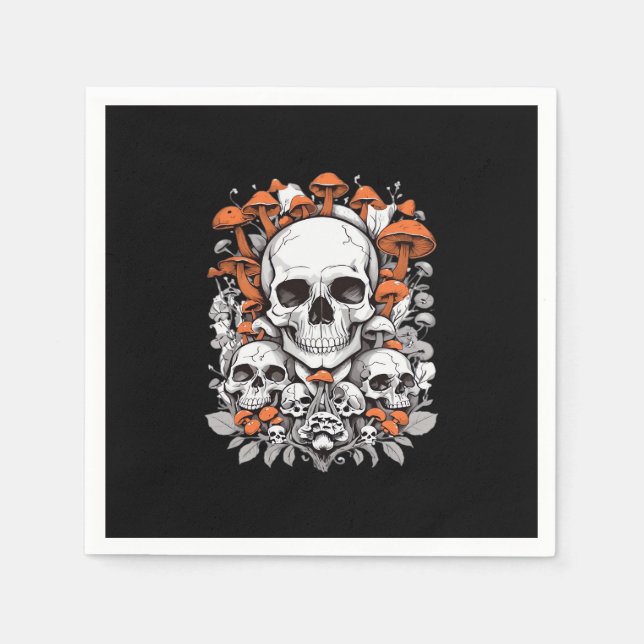 Whimsigoth Skulls & Mushrooms Vintage Botanical Ae Napkin (Front)