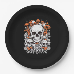 Whimsigoth Skulls & Mushrooms Vintage Botanical Ae Paper Plate