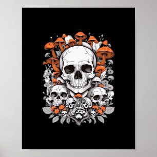 Whimsigoth Skulls & Mushrooms Vintage Botanical Ae Poster