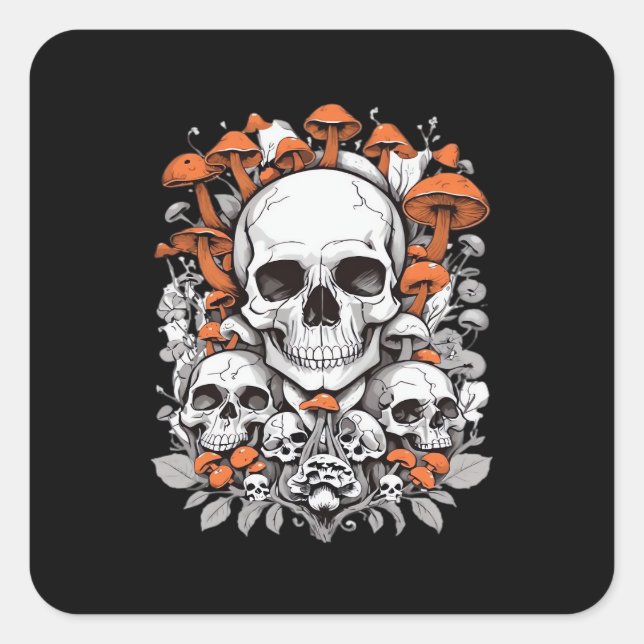 Whimsigoth Skulls & Mushrooms Vintage Botanical Ae Square Sticker (Front)