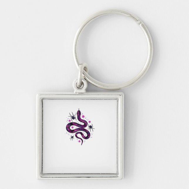 Whimsigoth Snake Flowers Classic Key Ring (Front)