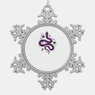 Whimsigoth Snake Flowers Classic Snowflake Pewter Christmas Ornament