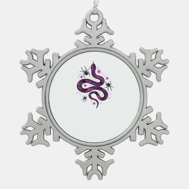 Whimsigoth Snake Flowers Classic Snowflake Pewter Christmas Ornament (Front)