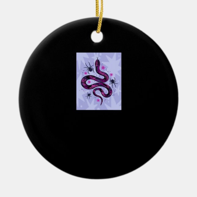 Whimsigoth Snake Spiders Flowers Ceramic Tree Decoration (Front)