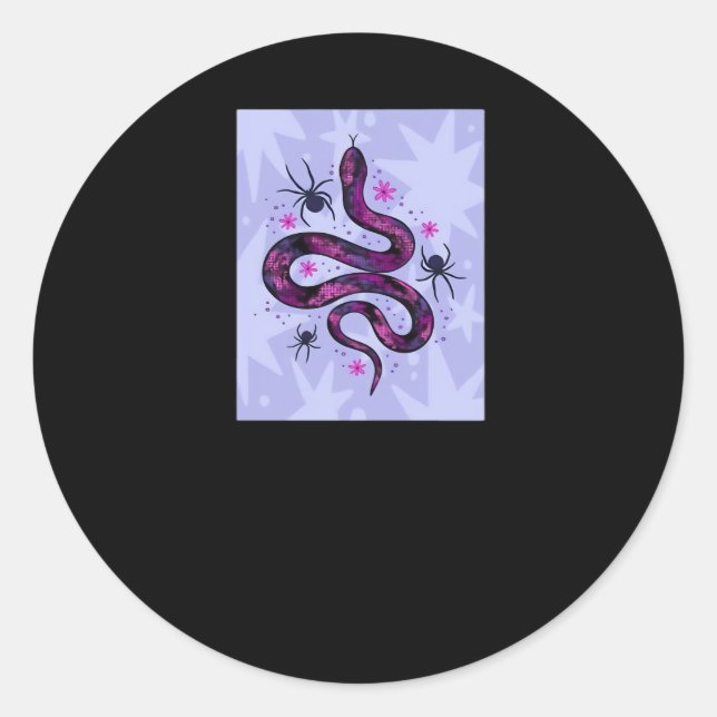 Whimsigoth Snake Spiders Flowers Classic Round Sticker (Front)