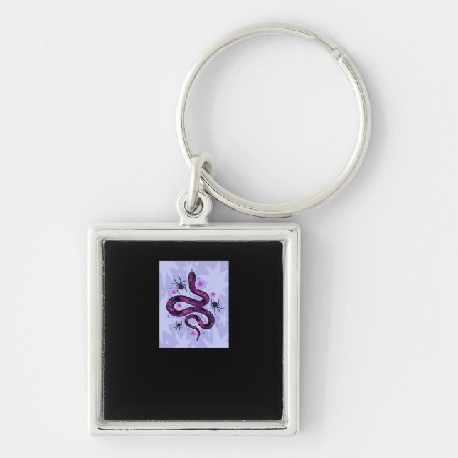 Whimsigoth Snake Spiders Flowers Key Ring (Front)