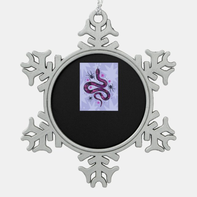 Whimsigoth Snake Spiders Flowers Snowflake Pewter Christmas Ornament (Front)