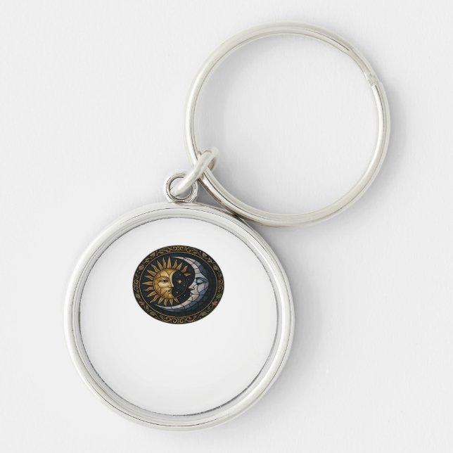 Whimsigoth Stained Glass Moon And Sun Classic Key Ring (Front)
