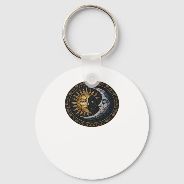 Whimsigoth Stained Glass Moon And Sun Classic Key Ring (Front)