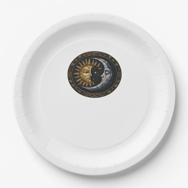 Whimsigoth Stained Glass Moon And Sun Classic Paper Plate (Front)