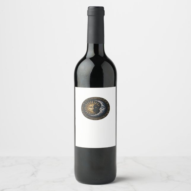 Whimsigoth Stained Glass Moon And Sun Classic Wine Label (Front)