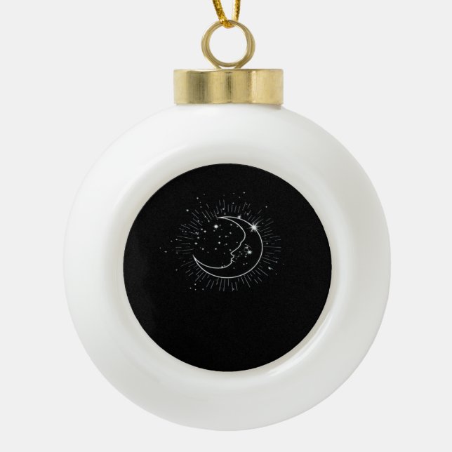 Whimsigoth Starry Night Moon Witchy Classic Ceramic Ball Christmas Ornament (Front)