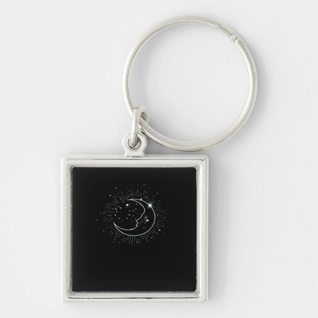 Whimsigoth Starry Night Moon Witchy Classic Key Ring (Front)